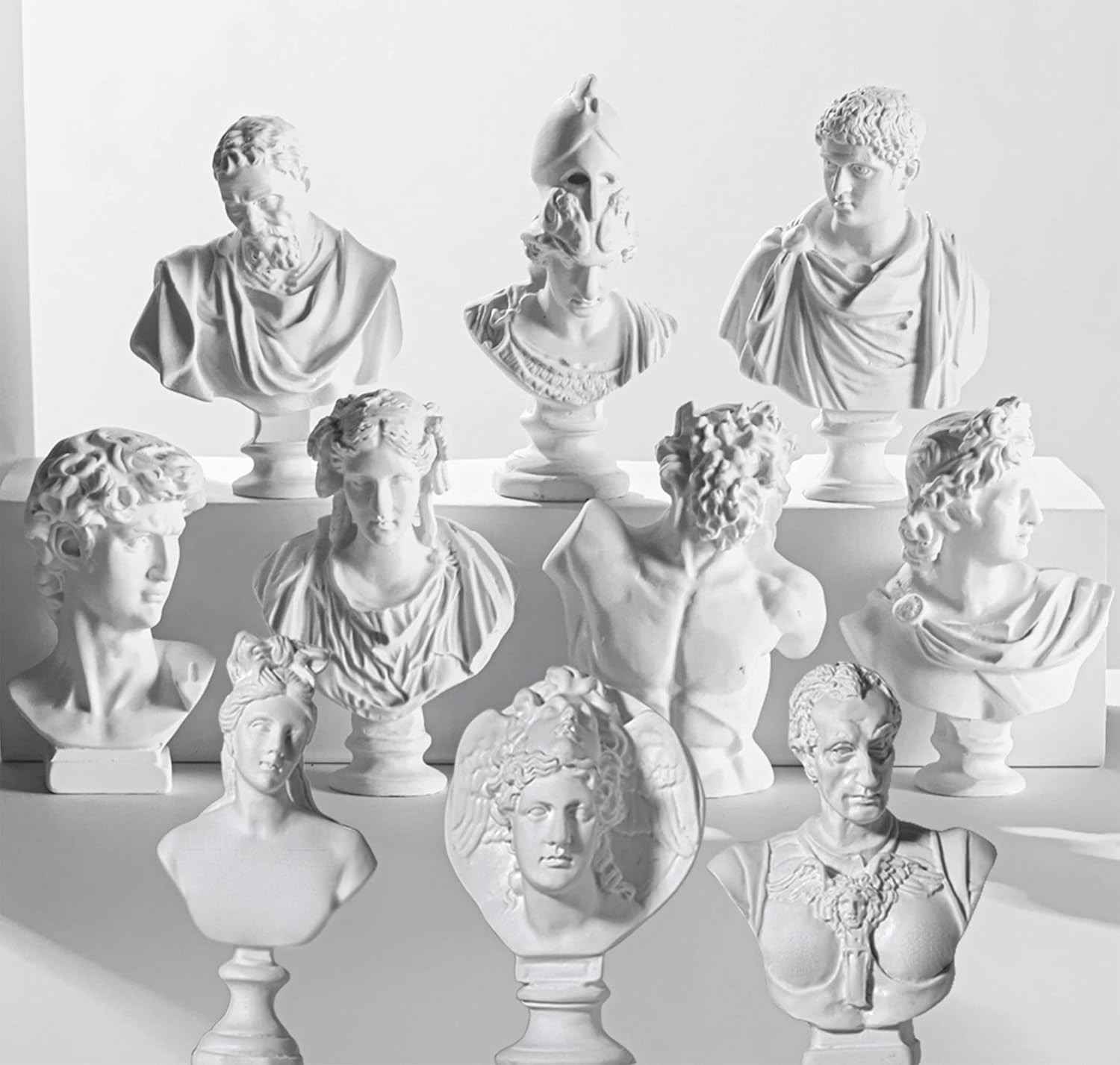 Conjunto de 10 Estátuas de Busto Grego em Resina - Decoração Clássica para Casa e Presente