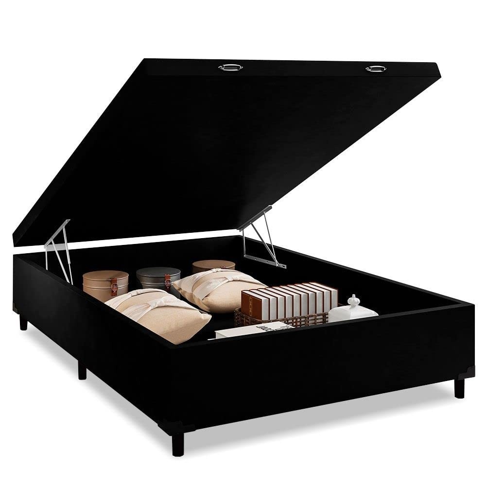 Cama Box Baú Casal Preto com Pistão a Gás 138x188 – Design Moderno e Praticidade