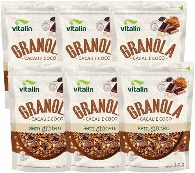 Kit 6X: Granola Cacau e Coco Sem Glúten Vitalin 200g