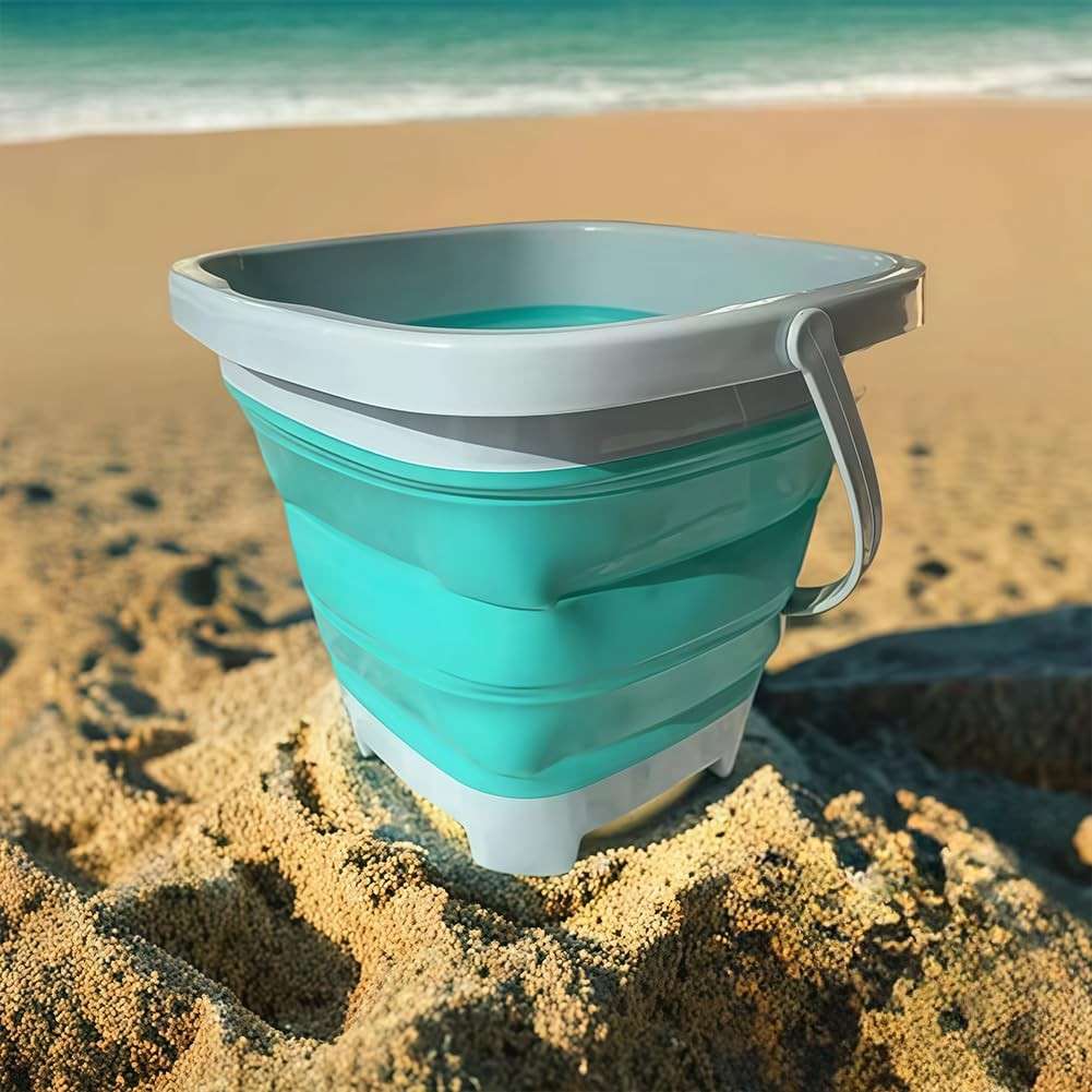 Balde de Praia Dobrável com Alça - Silicone Resistente e Compacto para Praia, Acampamento e Brincadeiras