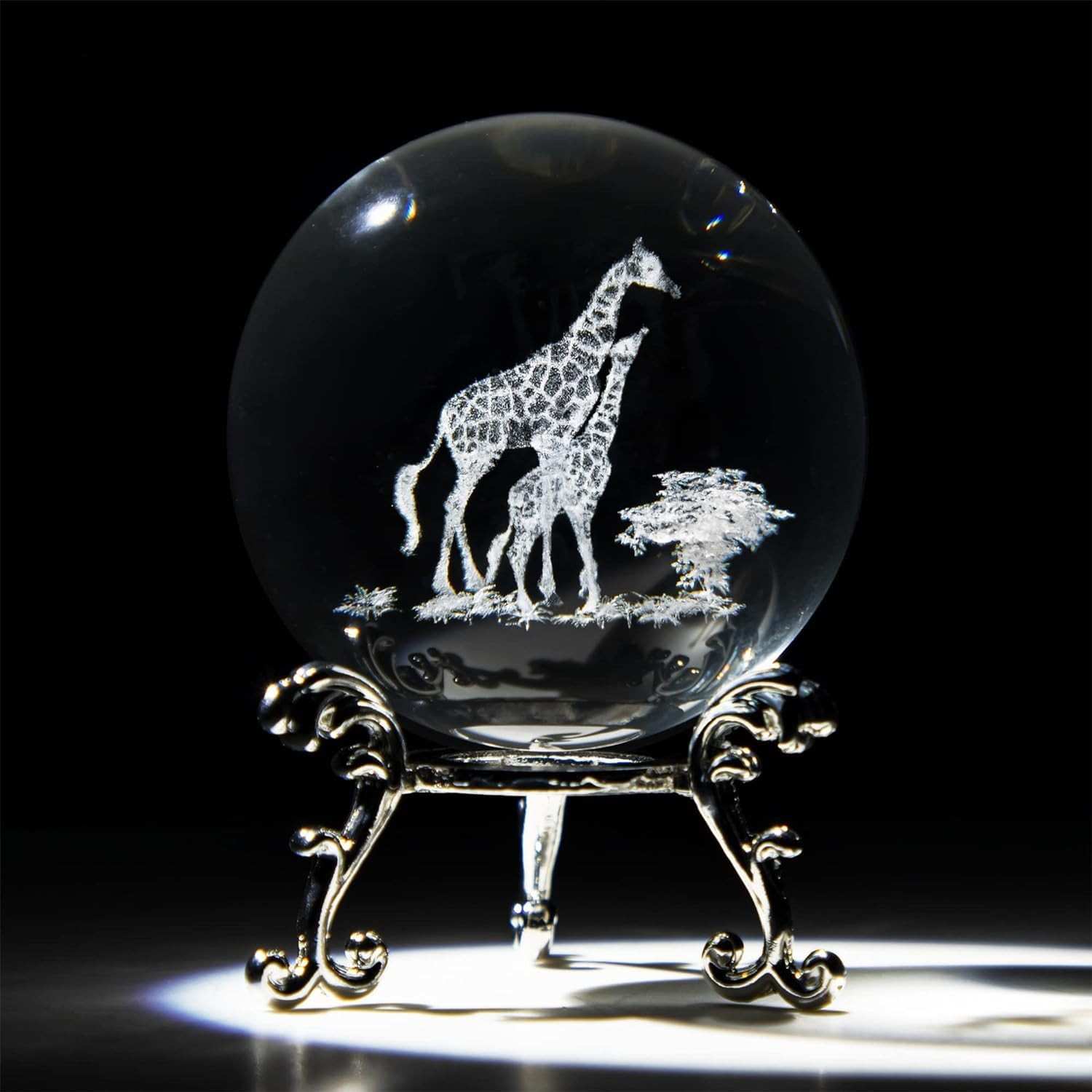Bola de Cristal 3D com Girafas Mãe e Bebê - Decoração Elegante e Presente Especial