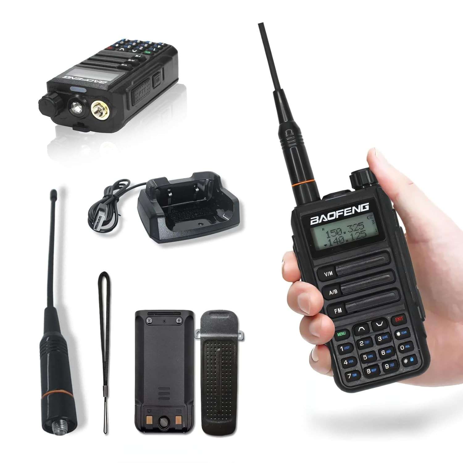 Walkie Talkie UV-16 Longo Alcance: Comunicação Confiável com Fone, Lanterna e Rádio FM