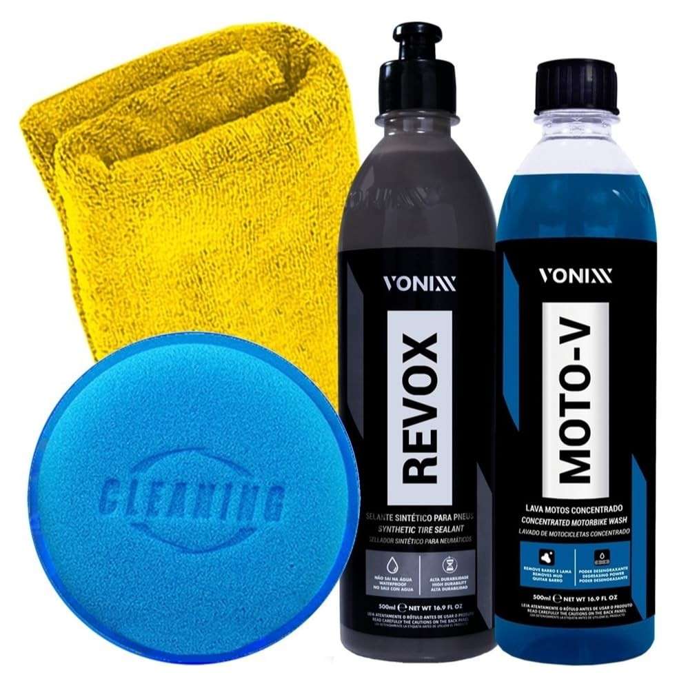 Kit Essencial Vonixx Moto-V 500ml + Revox 500ml e Acessórios Karbox para Estética Automotiva Completa