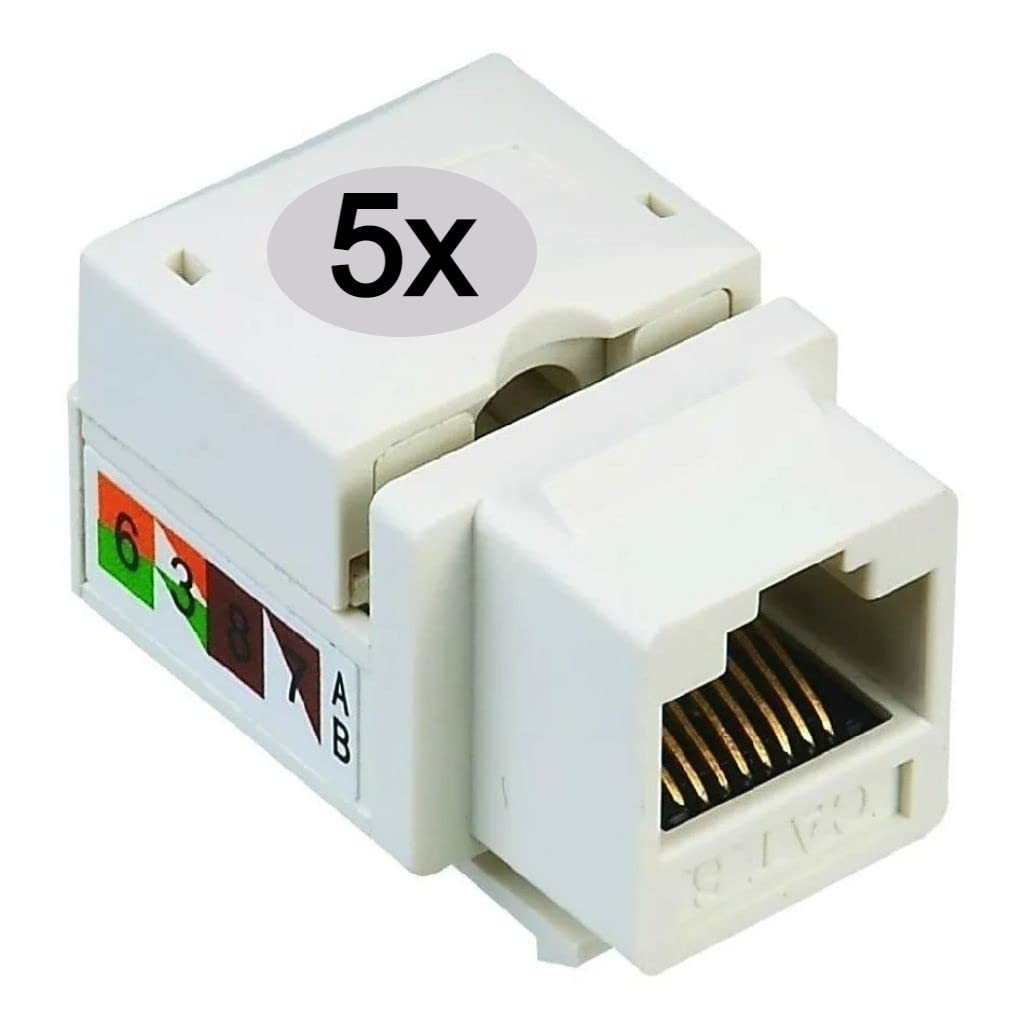 5x Conector Keystone RJ45 Cat5e Fêmea - Conexão Profissional e Confiável