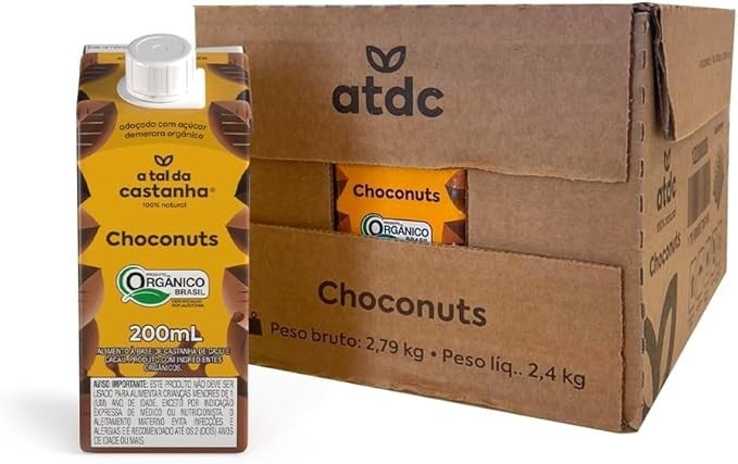 A Tal Da Castanha Bebida Vegetal Castanha de Caju e Cacau Choconuts 200mL, contém 12 unidades