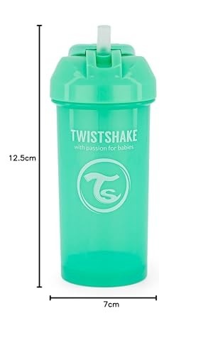 Copo com Canudo Twistshake 360ml 6+M Verde Pastel - Seguro e Prático para Bebês