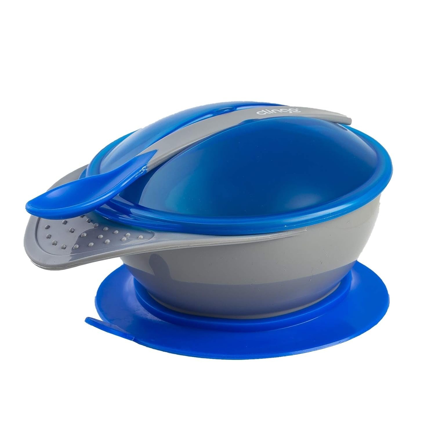 Prato com Ventosa e Colher Colors Azul da Clingo - Segurança e Conforto para Bebês
