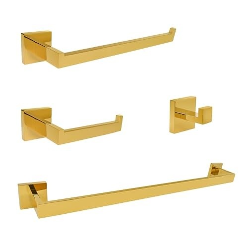 Conjunto de 4 Acessórios para Banheiro em Aço Inoxidável 304 Dourado - Moderno e Resistente