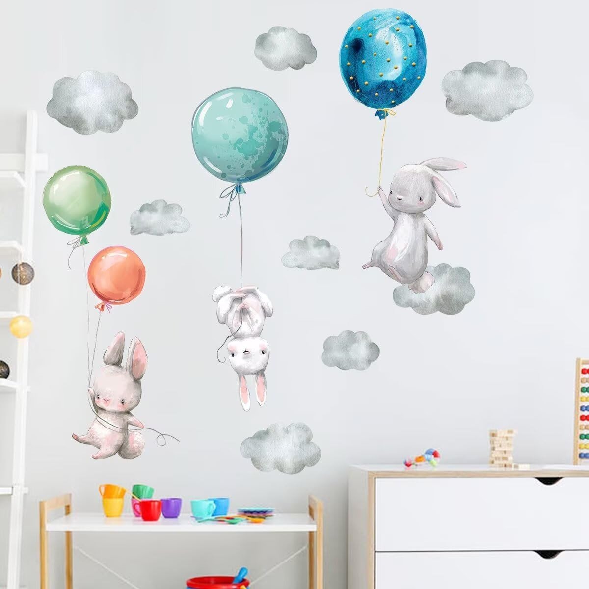 Adesivos de Parede Coelho Balão - 4 Folhas Decorativas para Quarto Infantil e Sala