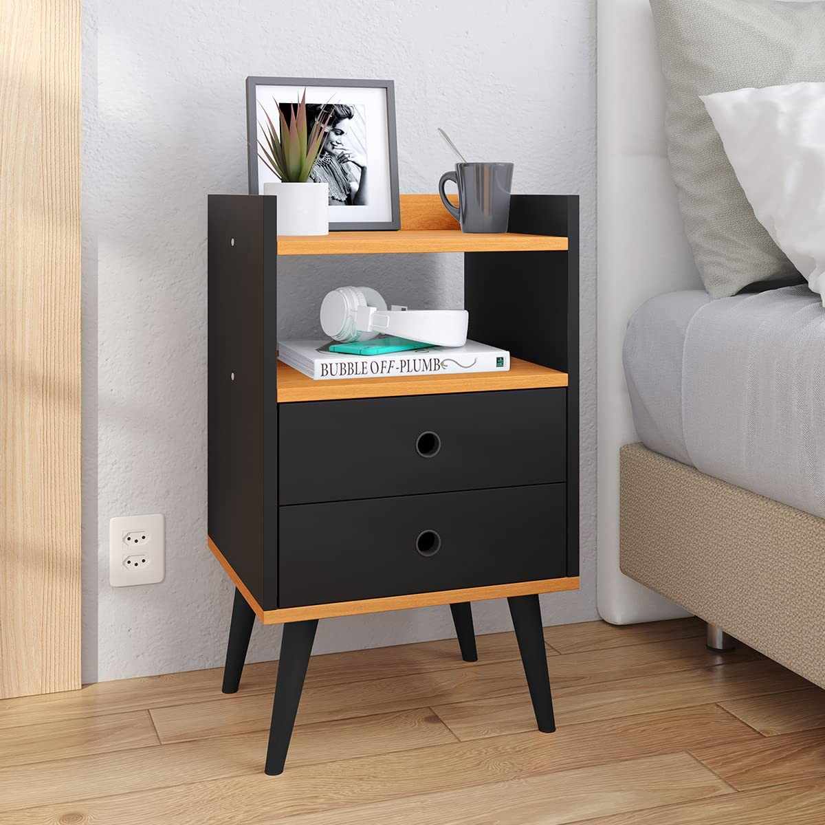 Mesa de Cabeceira Dream com 2 Gavetas e Design Retrô - Ideal para Quarto Moderno