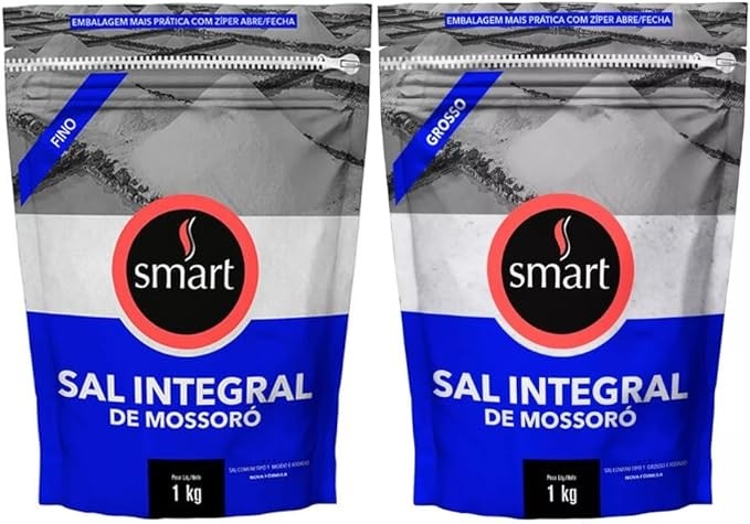 Kit com 2 Pouchs de Sal Integral de Mossoró Grosso e Fino de 1kg cada - Smart