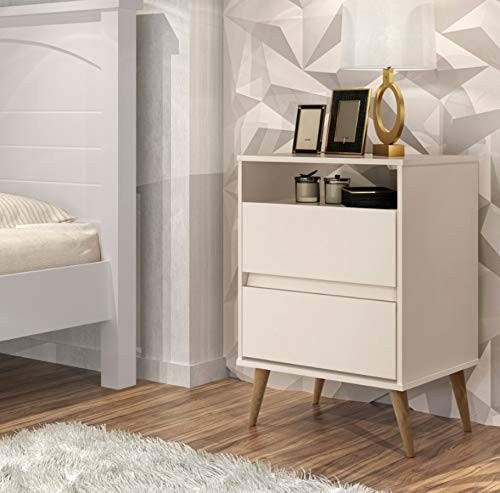 Mesa de Cabeceira Lotus Off White com 2 Gavetas – Design Moderno e Funcionalidade Premium