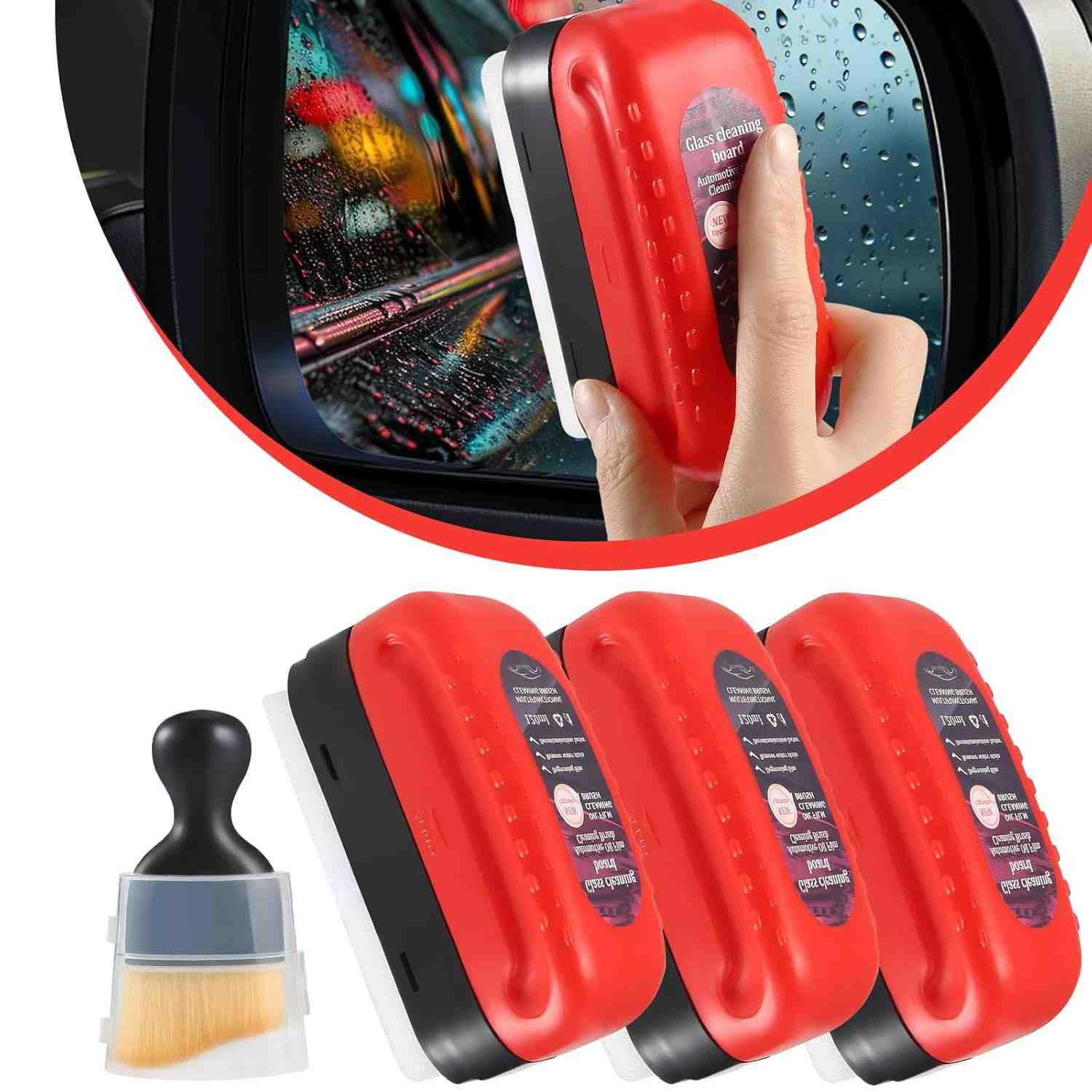 Kit 3 Escovas Removedoras de Filme de Óleo para Para-brisa Automotivo - Visão Clara e Segura