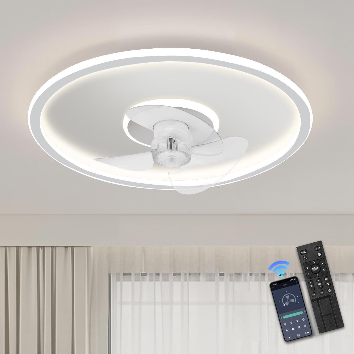 Ventilador de Teto com Controle Remoto e APP - 6 Velocidades + Luz RGB