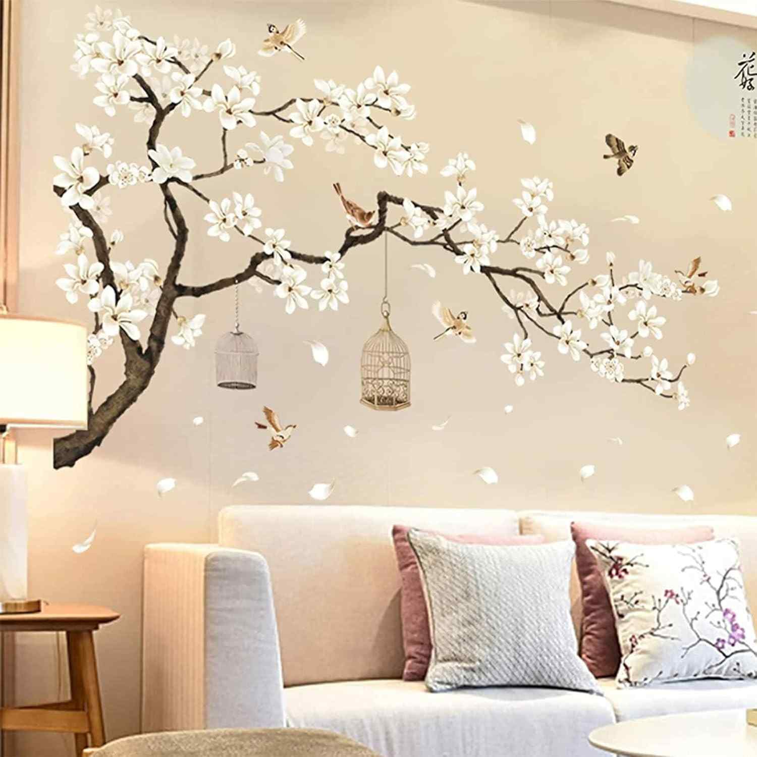 Decalques de Parede 3D Árvore de Cerejeira - Adesivos Decorativos para Quarto e Sala