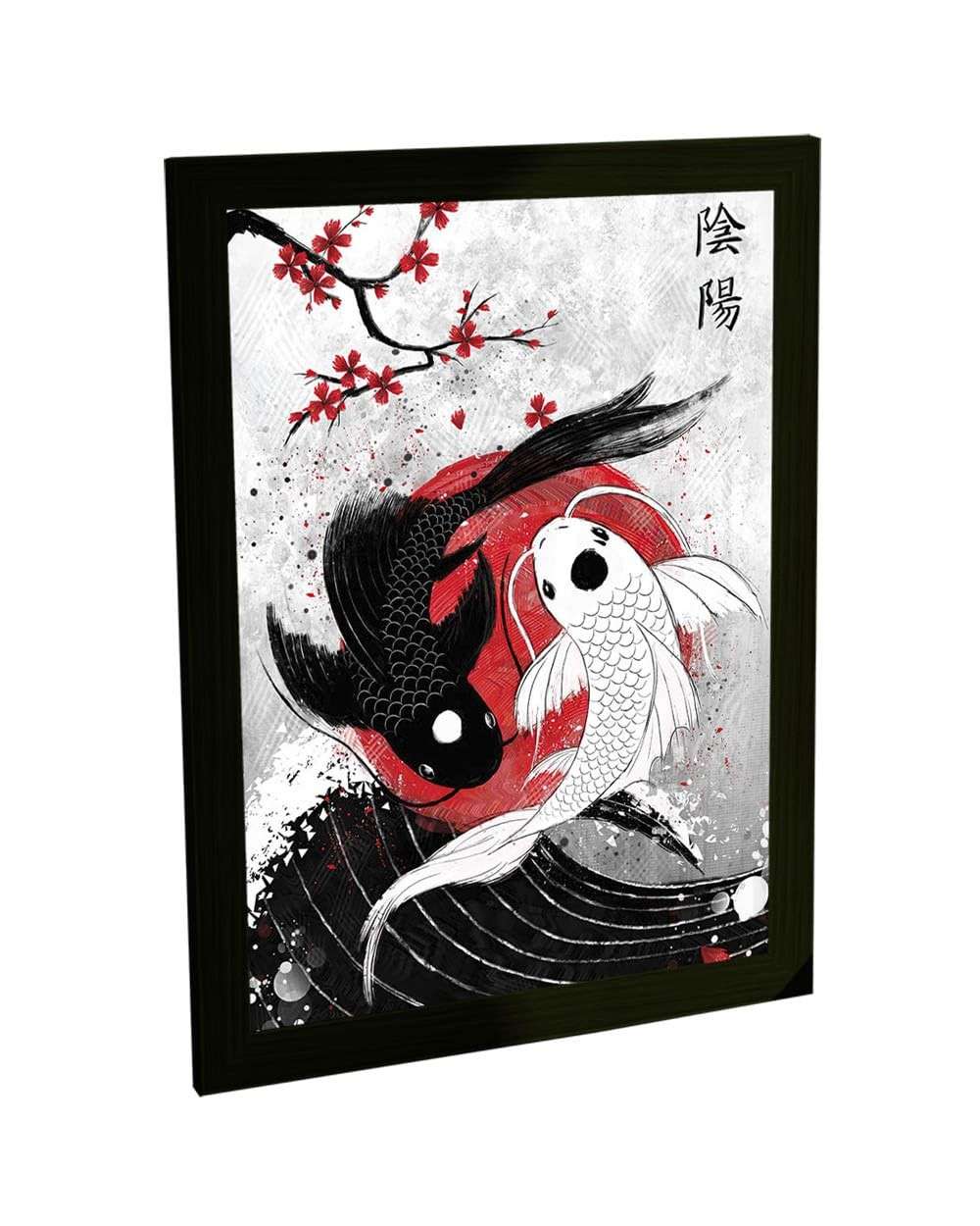 Quadro Decorativo A4 Carpas Yin Yang Onda e Sol - Arte Zen para Ambientes Modernos
