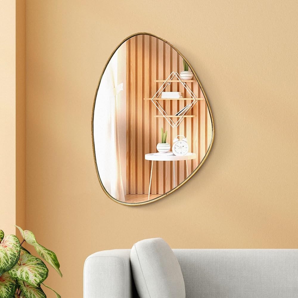 Espelho Decorativo Orgânico 50x35cm com Moldura em Lâmina de Madeira | Design Moderno e Sofisticado