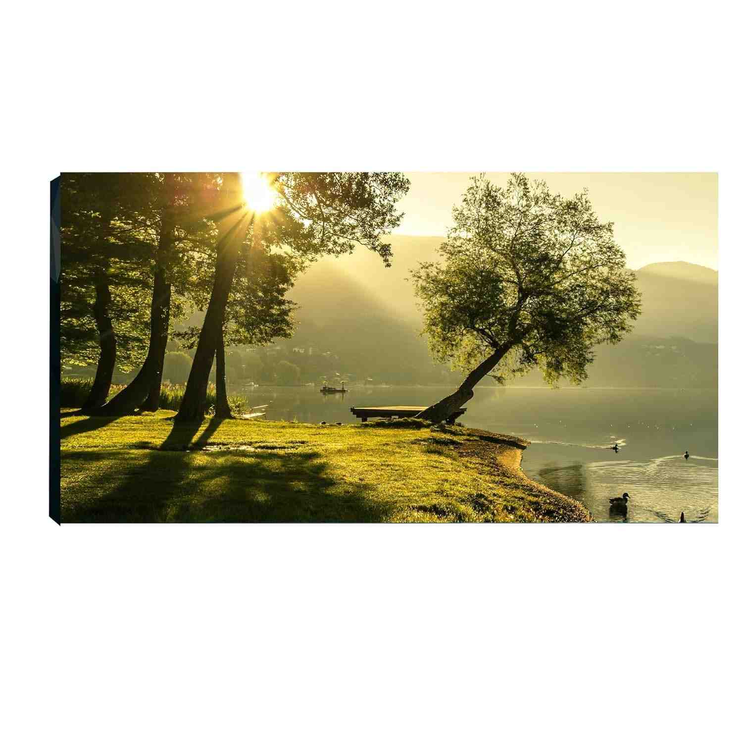 Quadro Decorativo Paisagem com Rio, Barranco e Pôr do Sol 55x100cm - Transforme seu Ambiente com Arte Natural