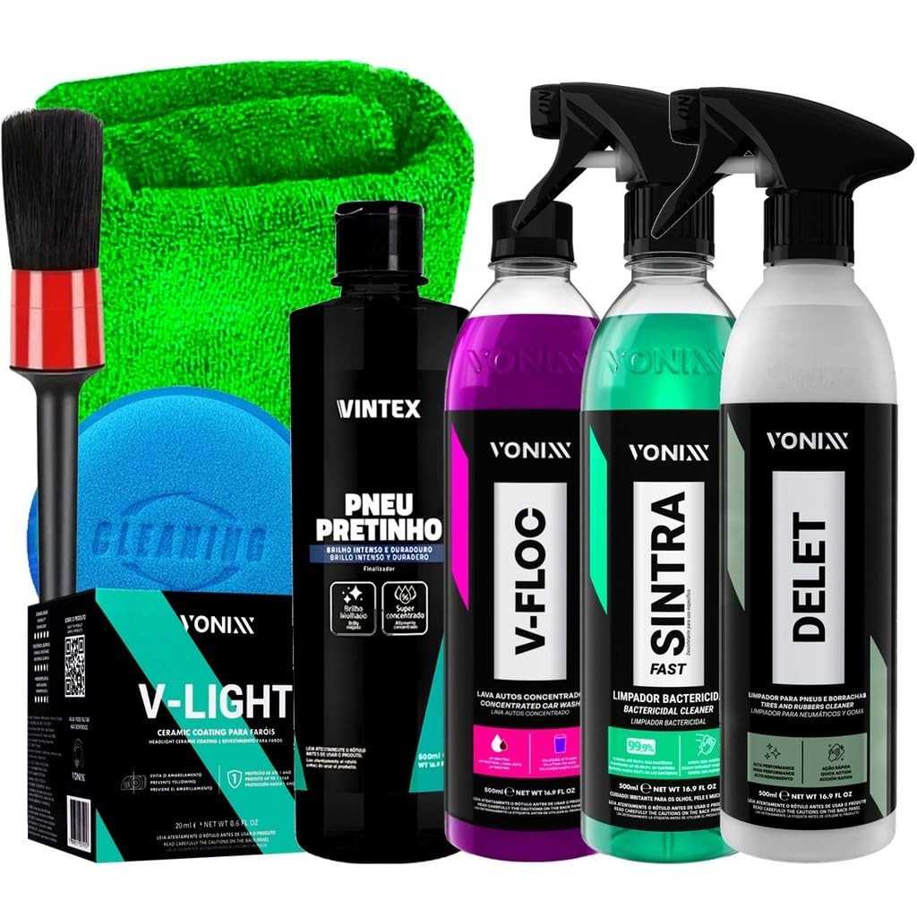 Kit Completo Detalhamento Automotivo Vonixx & Vintex: Sintra, V-Floc, Delet, V-Light e Acessórios Karbox