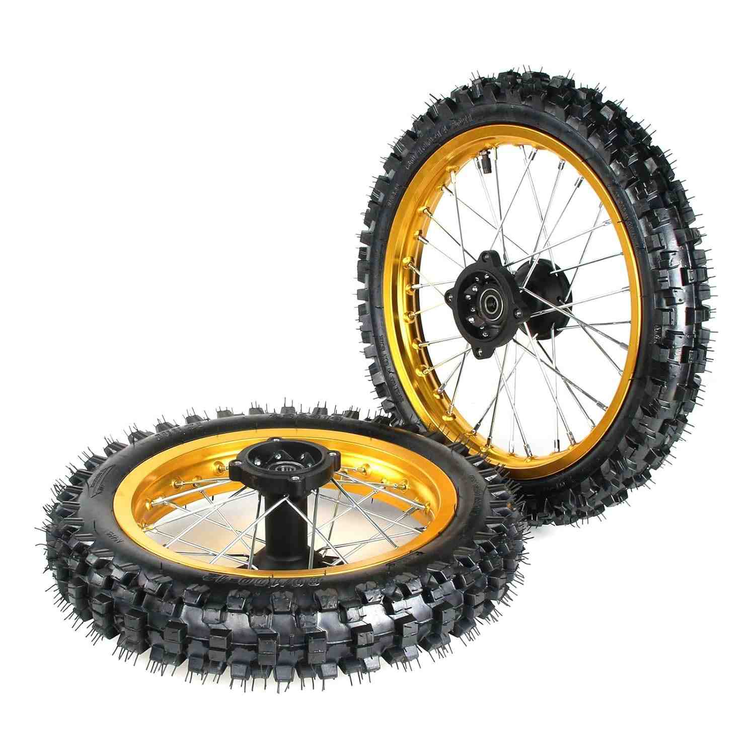 Kit Rodas Douradas 14" Dianteira e 12" Traseira com Rolamentos 15mm para Pit Bikes Taotao SSR Apollo Kayo 125-150cc
