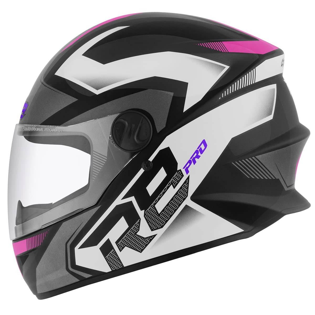 Capacete Fechado Pro Tork R8 Pro Brilhante Preto e Rosa - Segurança e Estilo para Você!