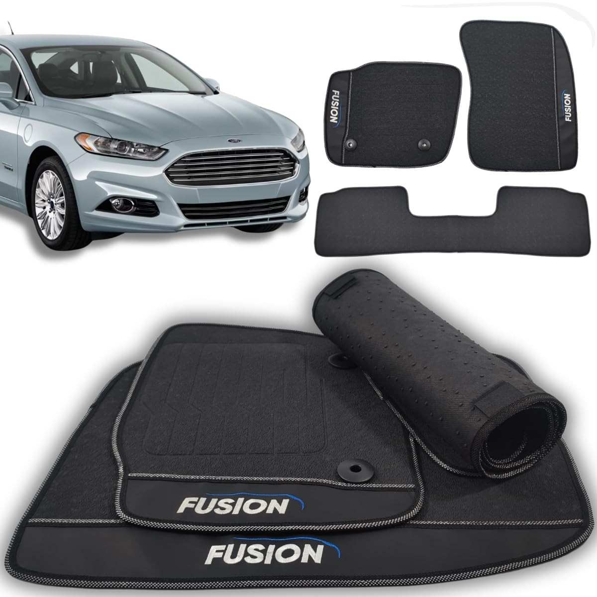 Conjunto 3 Tapetes Emborrachados Fusion 2013-2019: Proteção e Estilo para Seu Carro