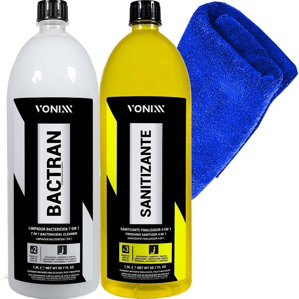 Kit Essencial Vonixx: Bactran 1,5L, Sanitizante 4 em 1 1,5L e Toalha Karbox