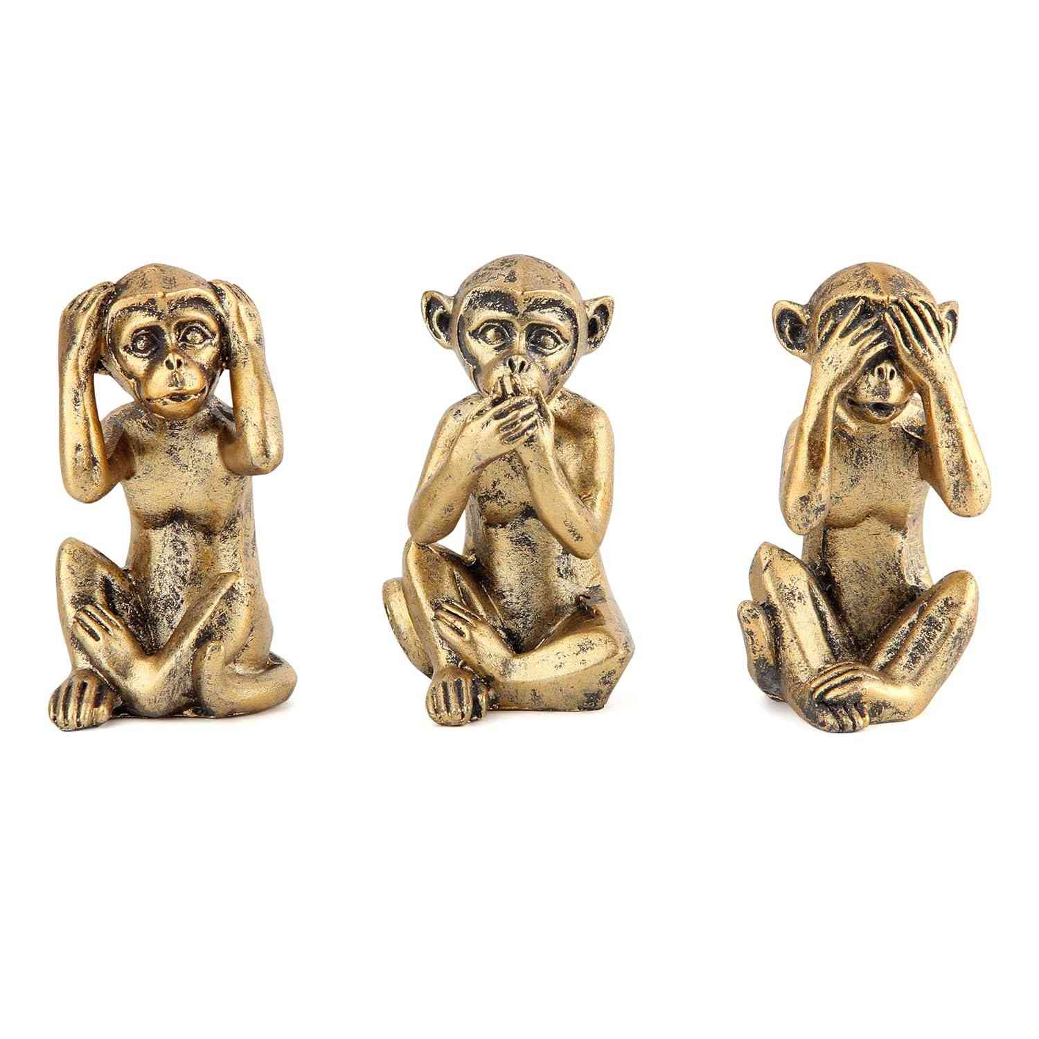3 Macacos Sábios em Bronze Antigo - Estátuas Decorativas para Casa e Escritório