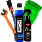 Kit Completo Estética Automotiva: Desengraxante Foxy, Shampoo Moto-V e Acessórios Karbox