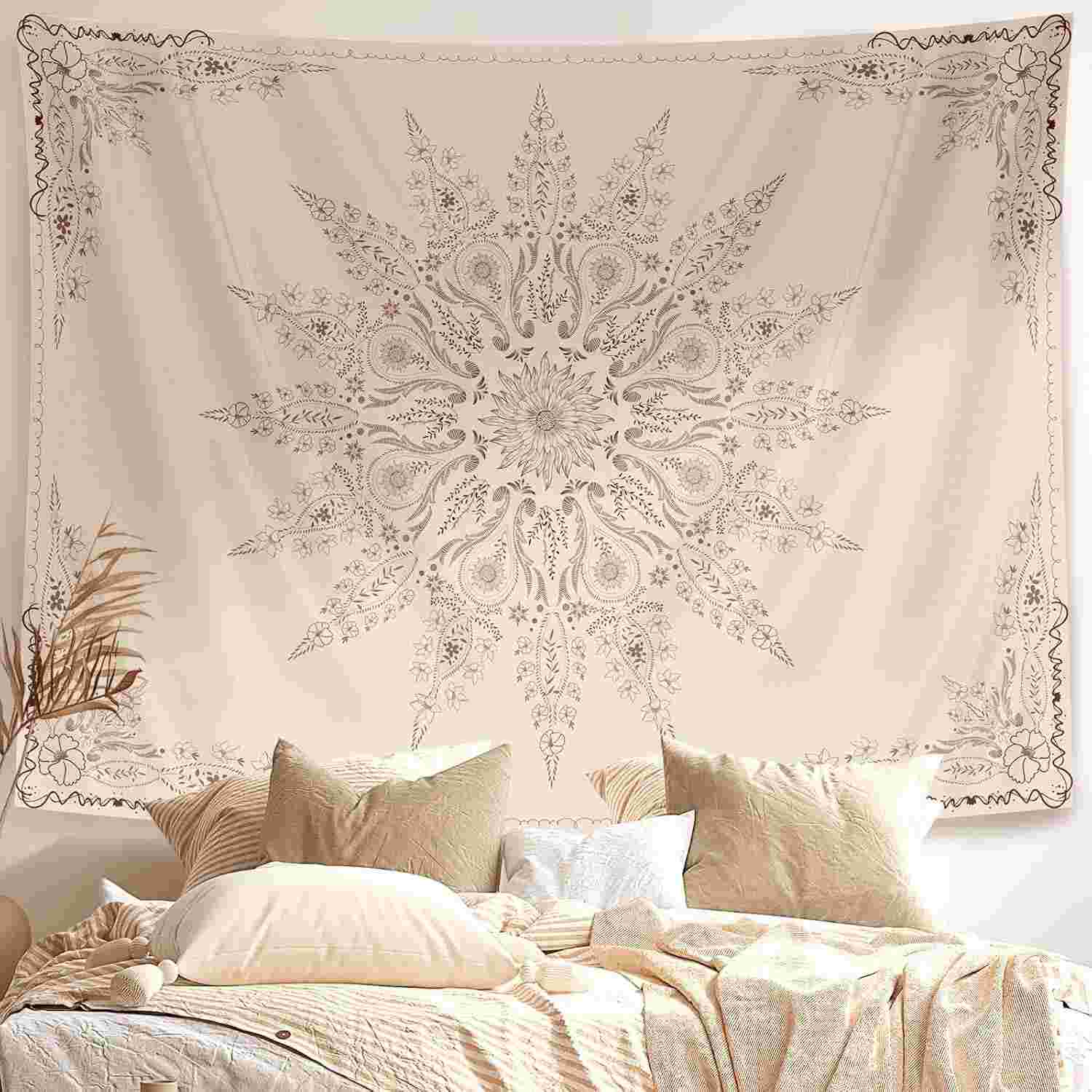 Tapeçaria Floral Mandala Boho - Decoração de Parede Estilo Mandala para Quarto e Sala