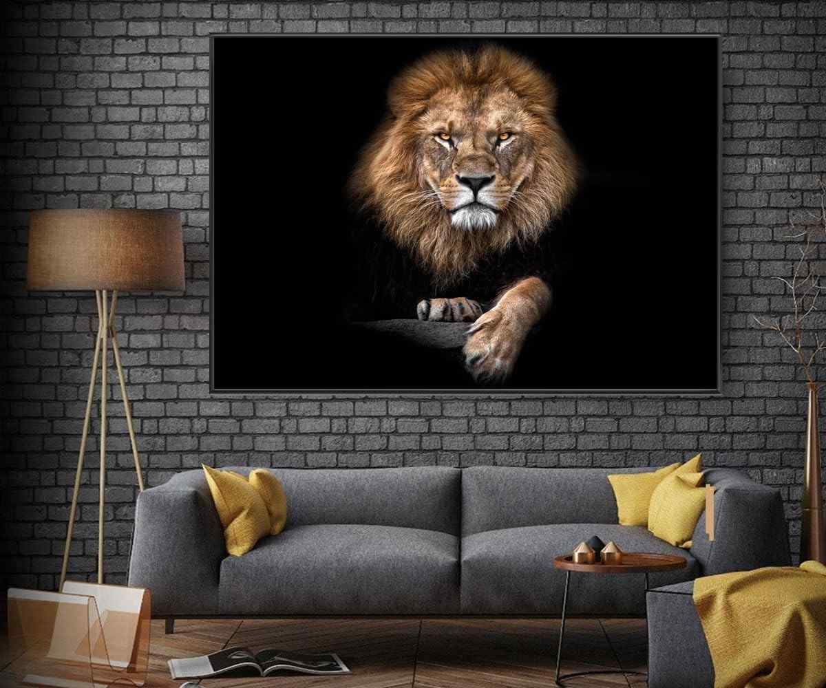 Tela Quadro Decorativo Leão Luxo Horizontal 130x90cm - Estilo e Sofisticação para sua Sala