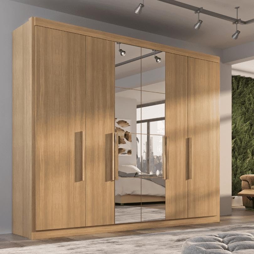 Guarda-Roupa Casal Valencia 6 Portas com Espelho e Gavetas - Organize seu Quarto com Estilo