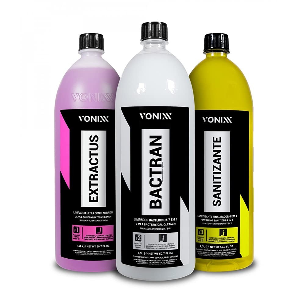 Kit Sistema VSC Higienização Profissional de Estofados - Extractus, Bactran e Sanitizante 1.5L
