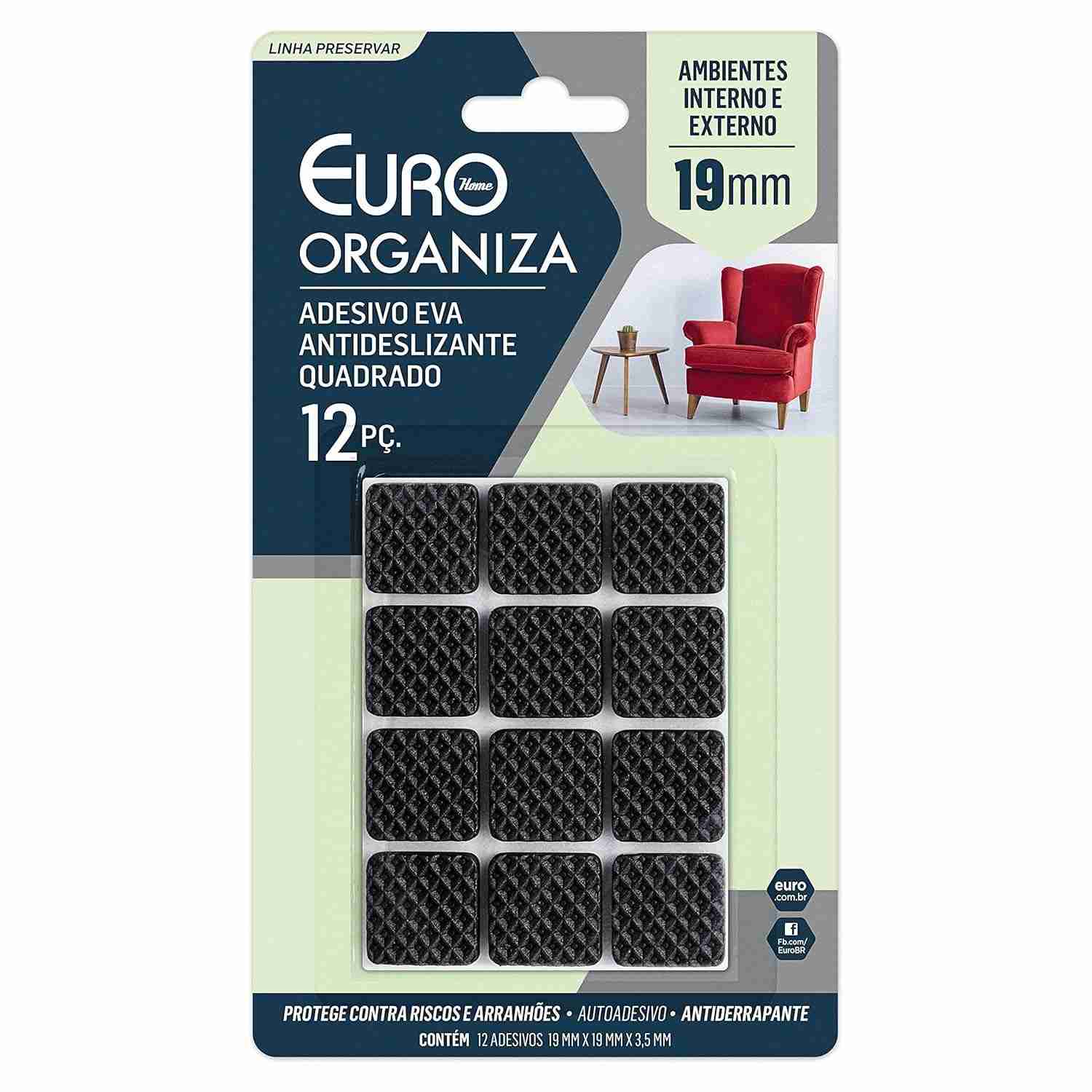 Adesivo EVA Anti Deslizante Quadrado 19mm - 12 Peças | Proteção Total para Móveis e Superfícies