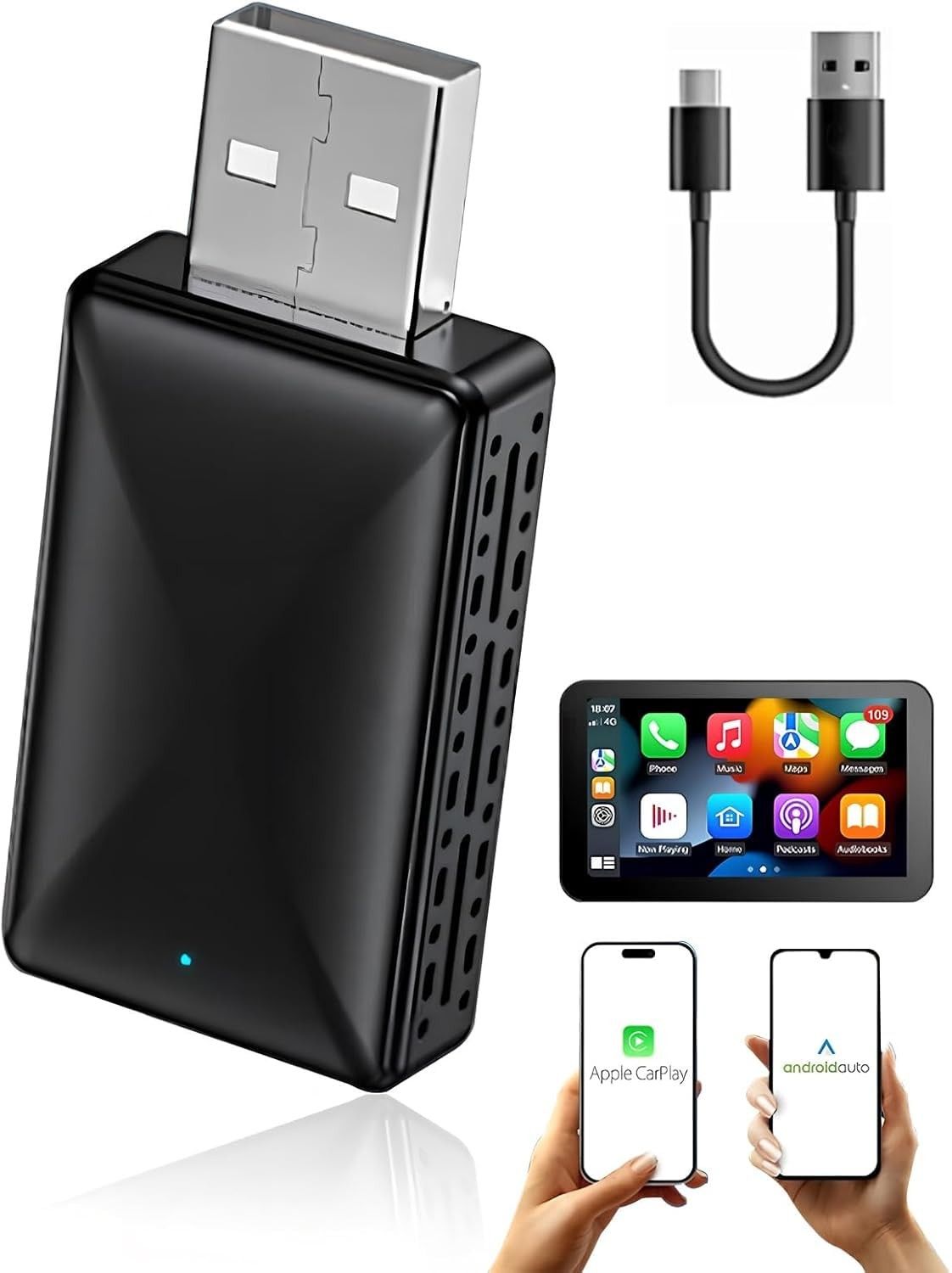 Adaptador Bahkol 2 em 1: Carplay e Android Auto Sem Fio para Seu Carro