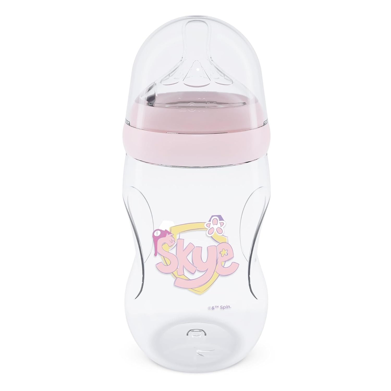 Mamadeira Lolly Flow 330ml com Bico Anticólica e Design Anatômico Patrulha Canina Rosa