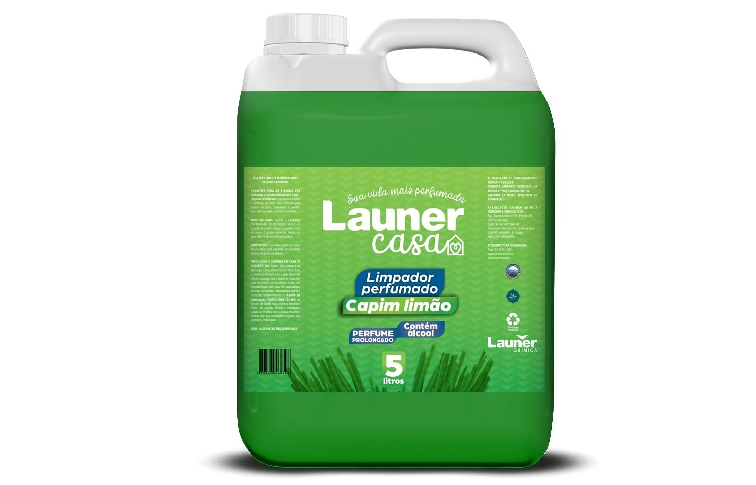 Launer Casa Limpador Perfumado Capim Limão 5L - Secagem Rápida e Fragrância Duradoura