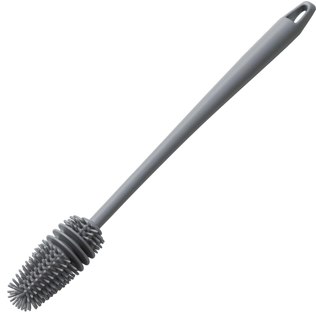 Escova de Silicone Flexível para Limpeza Profunda de Garrafas e Copos - Cerdas Macias Antirrisco, Cabo Ergonômico, Higiênica e Durável