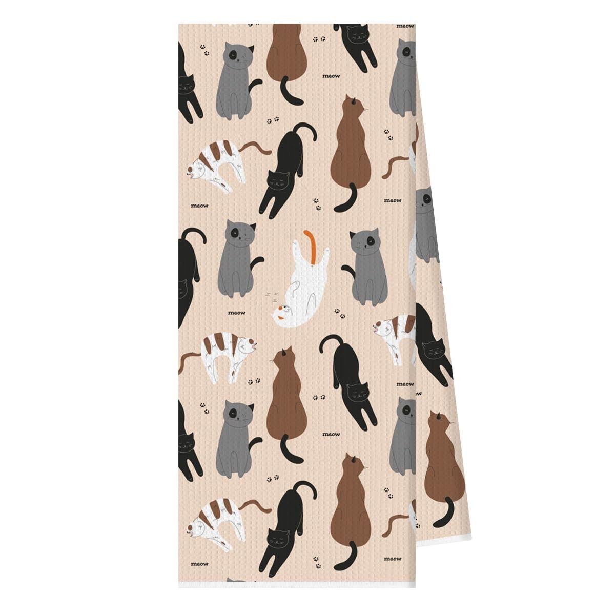 Toalhas de Cozinha com Estampa de Gato - 35x66cm - Design Fofinho e Absorvente