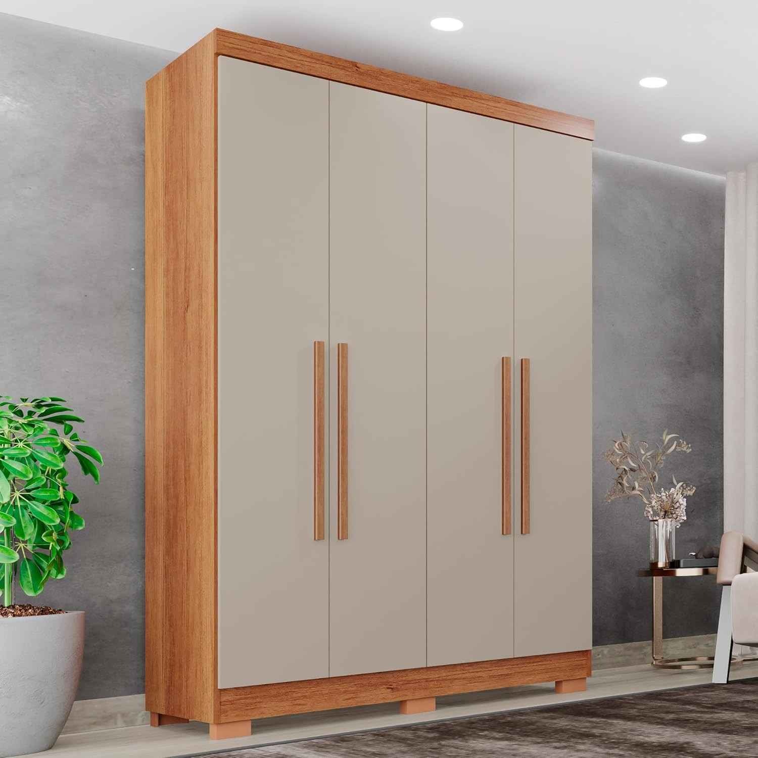 Guarda-Roupa Casal 4 Portas 2 Gavetas França Cinamomo/Off-White - Organização e Estilo no Dormitório