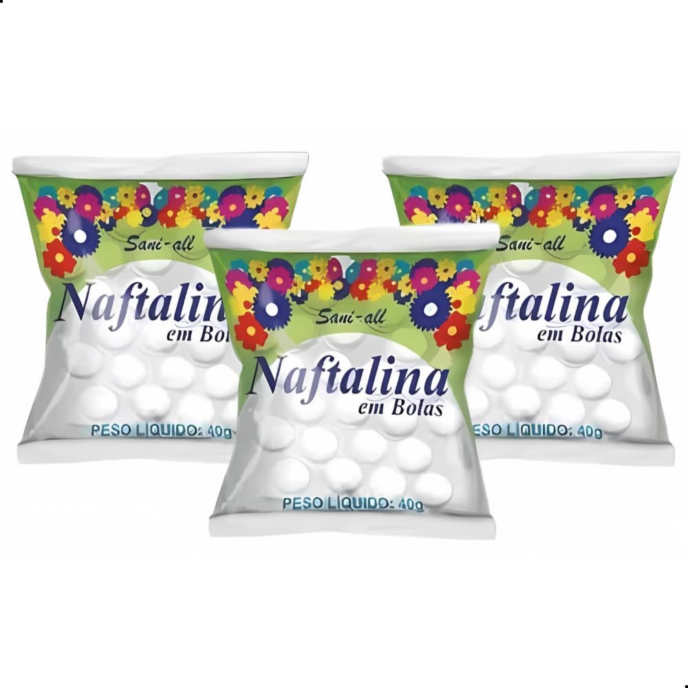 Kit 3 Naftalina em Bola 40g - Proteção Contra Traças e Maus Cheiros para Armários e Guarda-Roupas