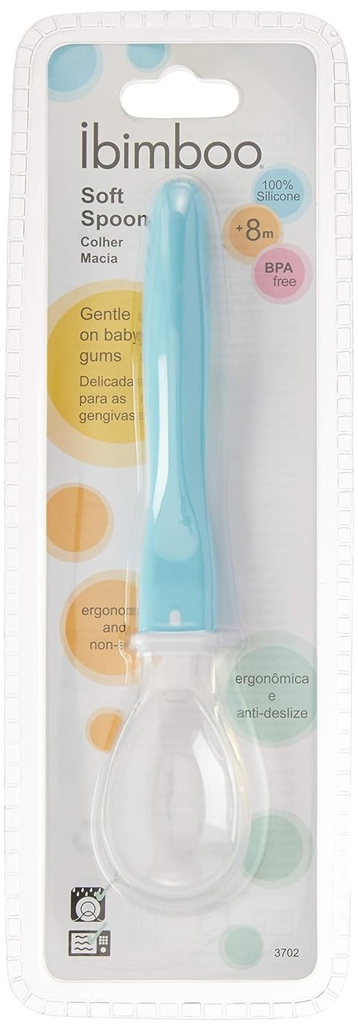 Colher de Silicone Flexível Ibimboo Azul - Segura, Macia e Livre de BPA para Bebês