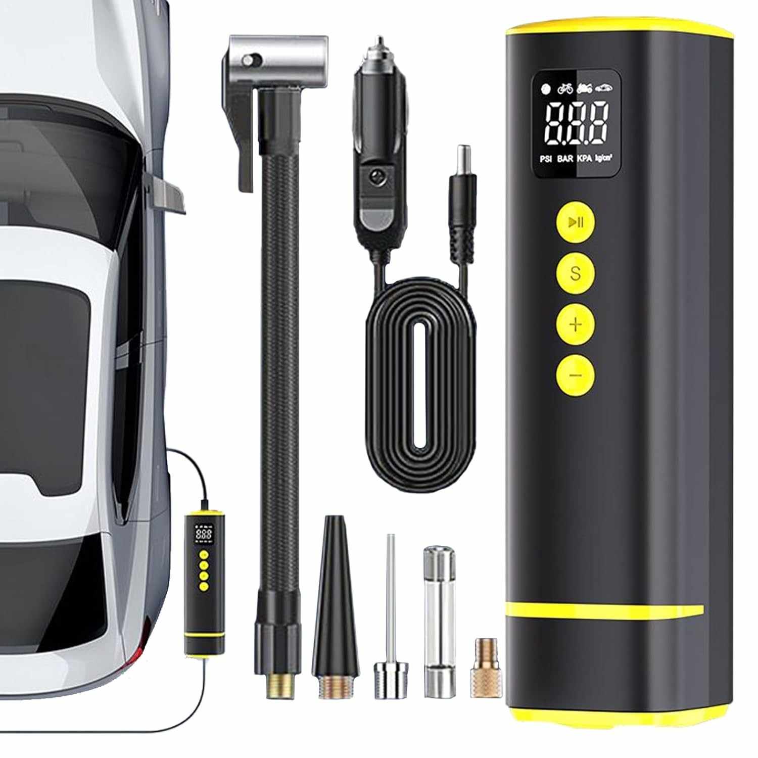 Inflador de Pneu Portátil 150PSI: Compressor de Ar Elétrico Sem Fio para Carros, Bicicletas e Mais
