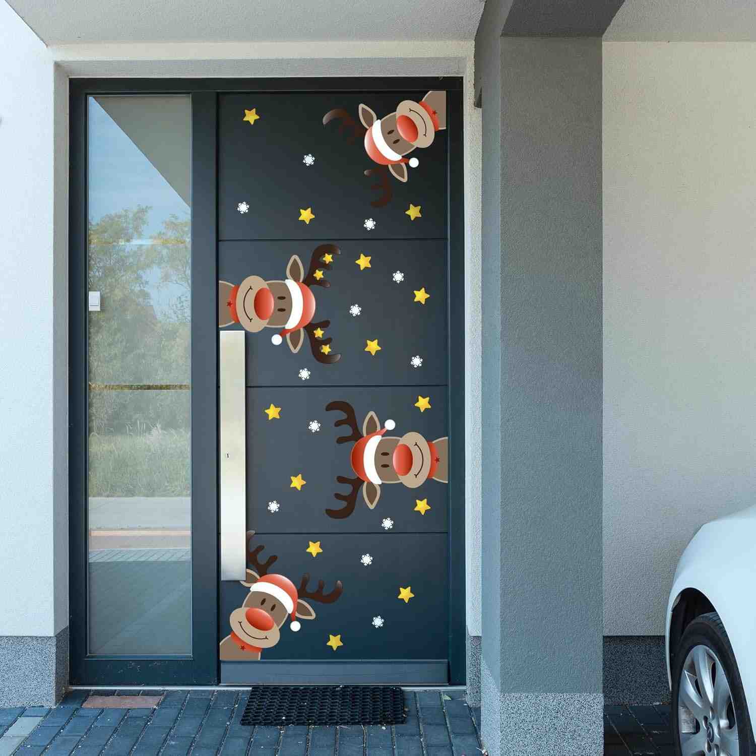 Adesivo de Natal para Porta e Janela com Rena e Estrelas - Decoração Festiva e Encantadora