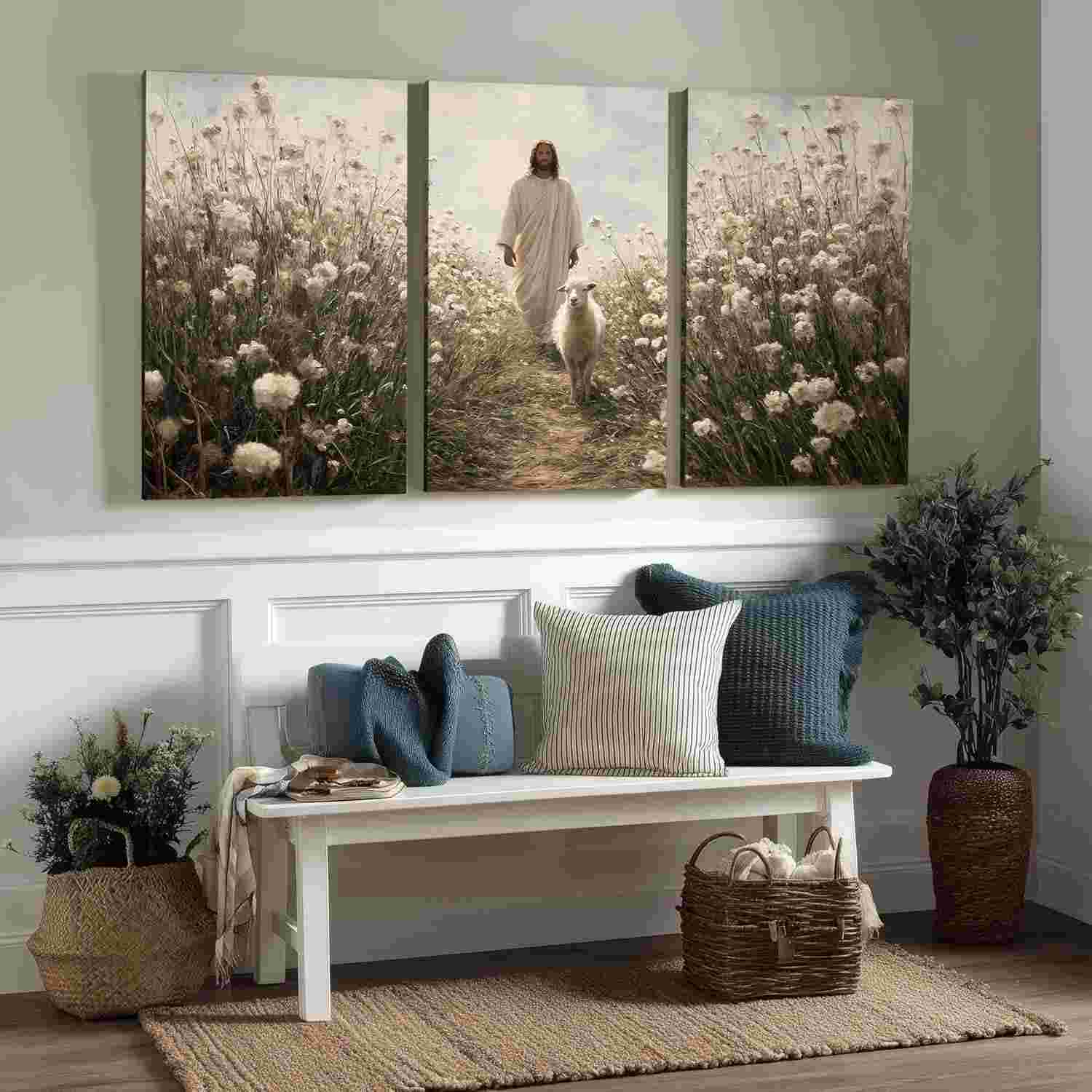 Kit 3 Quadros Decorativos Canvas Jesus - 50x70cm | Decore com Fé e Estilo