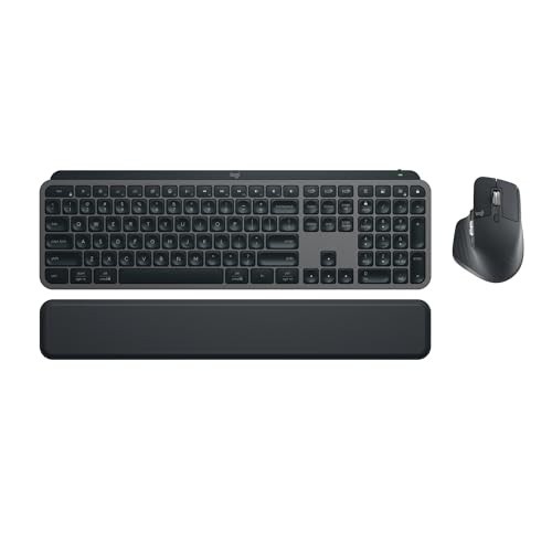 Combo Teclado e Mouse Sem Fio MX Keys S com Apoio para as Mãos, Conexão Bluetooth ou Receptor Logi Bolt, Iluminação Inteligente, Rolagem Rápida, Compatível com Windows, macOS, ChromeOS, Linux- Grafite