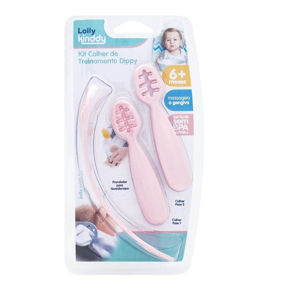Lolly Kit Colher Treinamento Dippy Rosa - Massagem Gengival e Introdução Alimentar