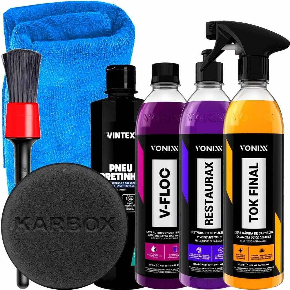 Kit Completo Limpeza Automotiva Vonixx: Cera Tok Final, Restaurax, V-Floc e Mais!
