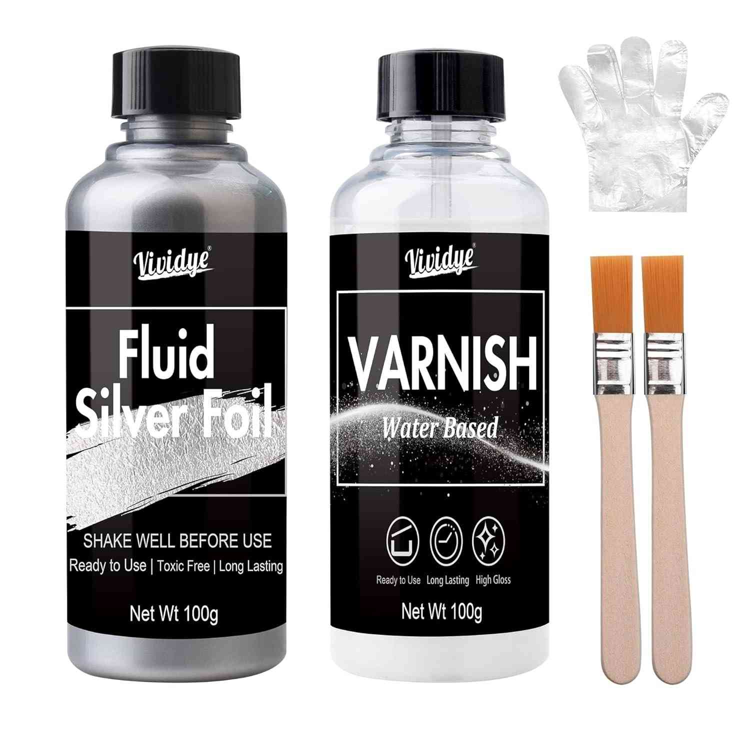 Kit Tinta de Folha de Prata Líquida - Brilho Metálico Premium para Artesanato e Decoração