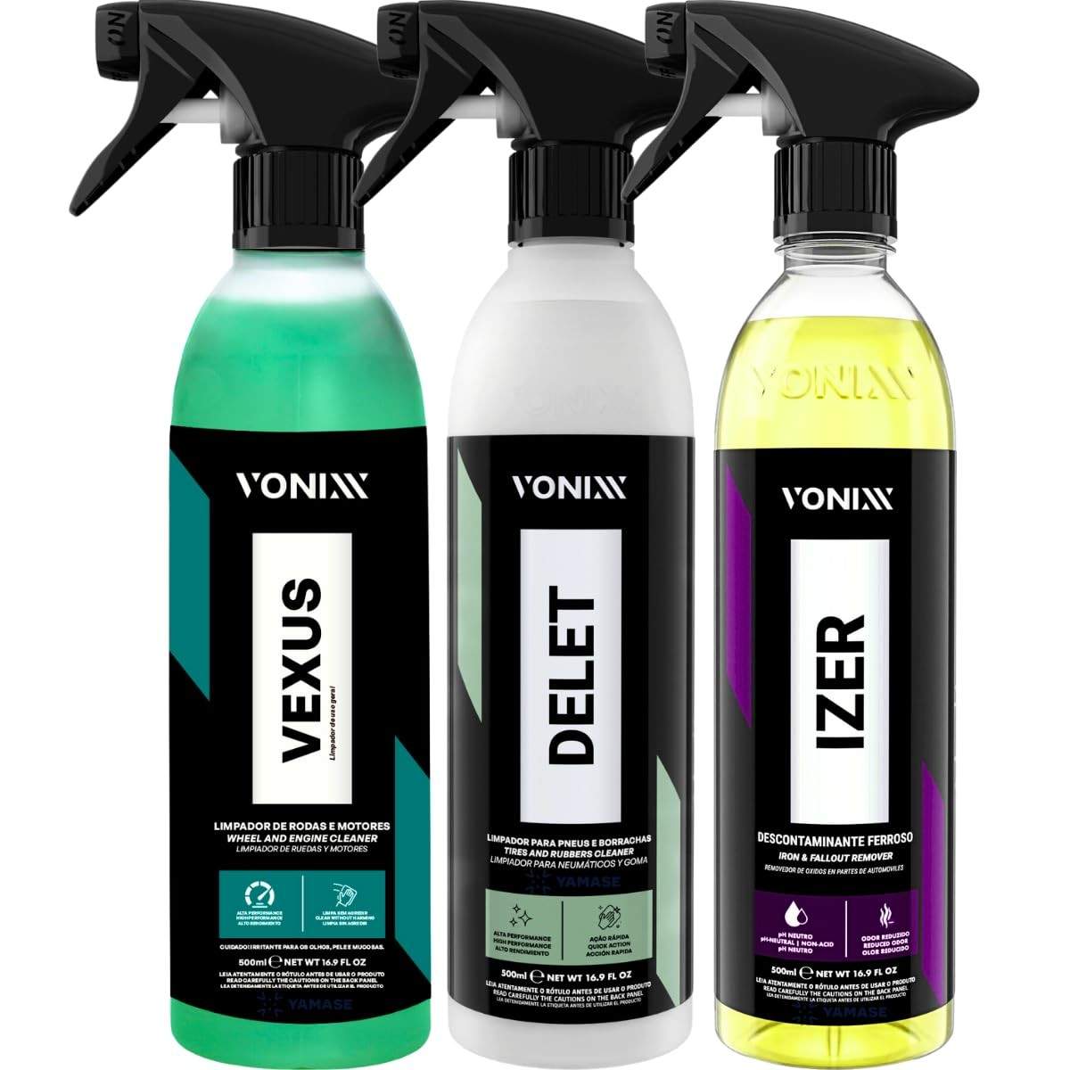 Kit Limpeza Completa: Rodas, Motor e Borrachas Vonixx Vexus, Izer e Delet 500ml